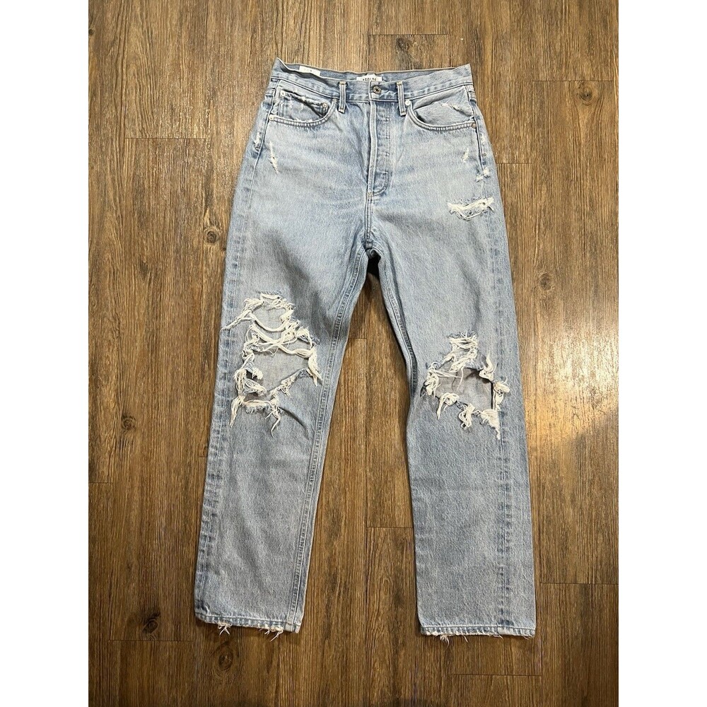 AGOLDE Jeans Womens 26 Blue Distressed 90s Button Fly Loose Fit Organic Denim